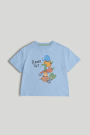 Boys Blue Vehicle Print Cotton Regular Fit Casual T-Shirt