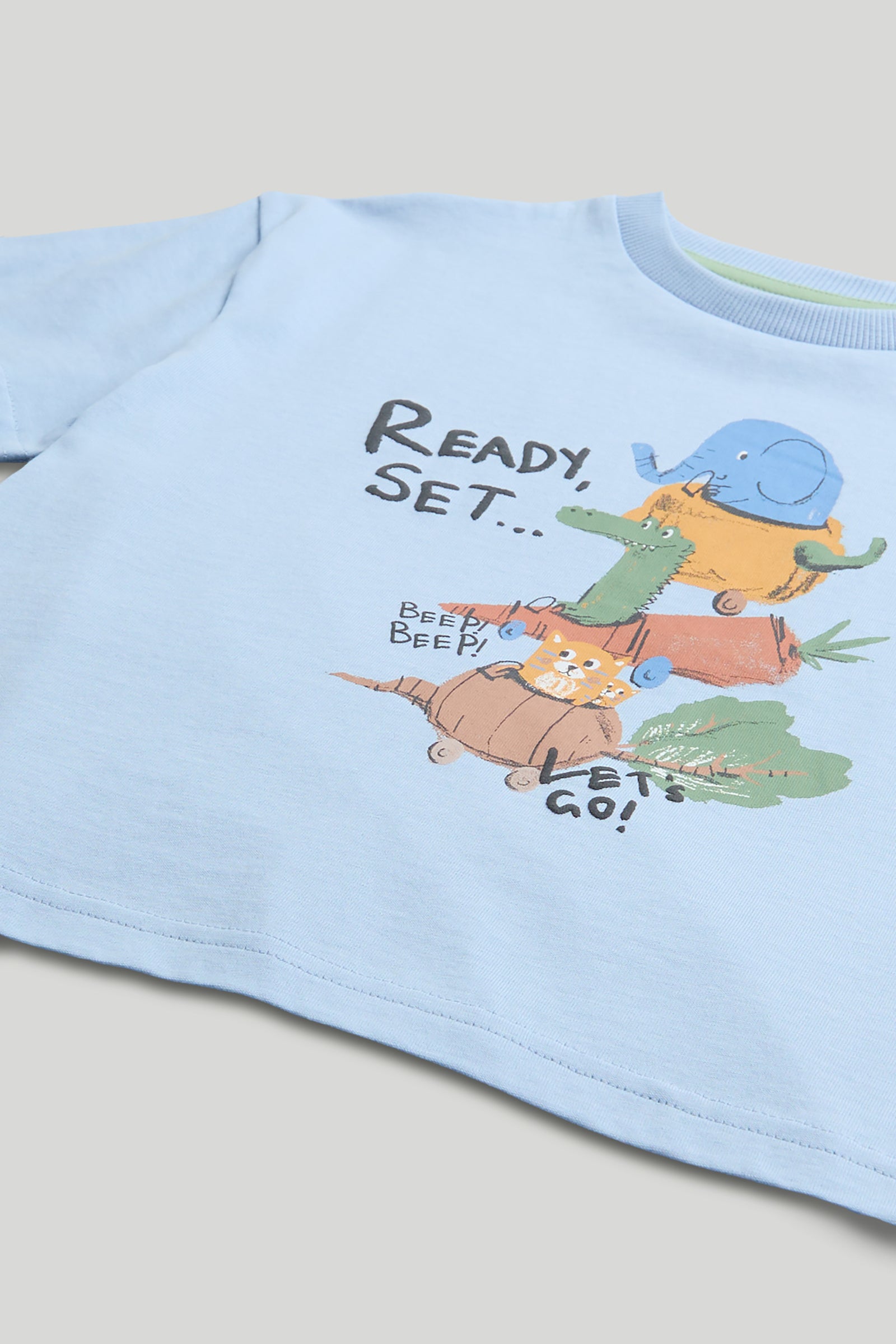 Boys Blue Vehicle Print Cotton Regular Fit Casual T-Shirt