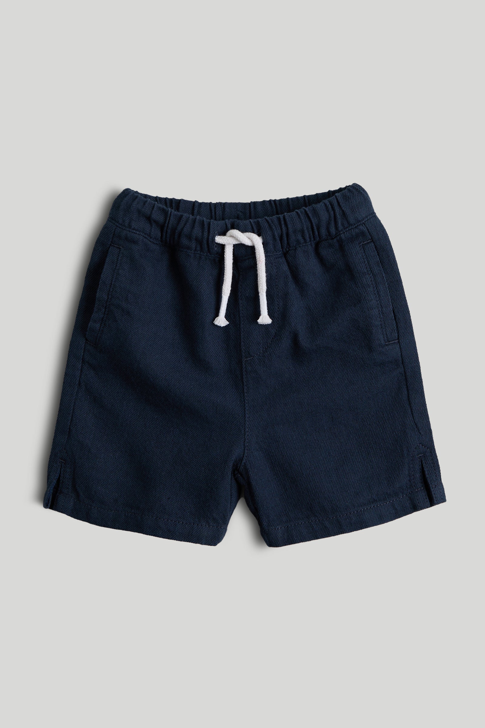 Boys Dark Blue Linen Blend Regular Fit Casual Shorts