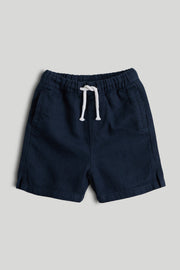 Boys Dark Blue Linen Blend Regular Fit Casual Shorts