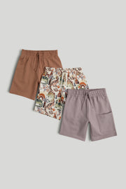 Boys Multi Color Printed Cotton Regular Fit 3-Pack Shorts