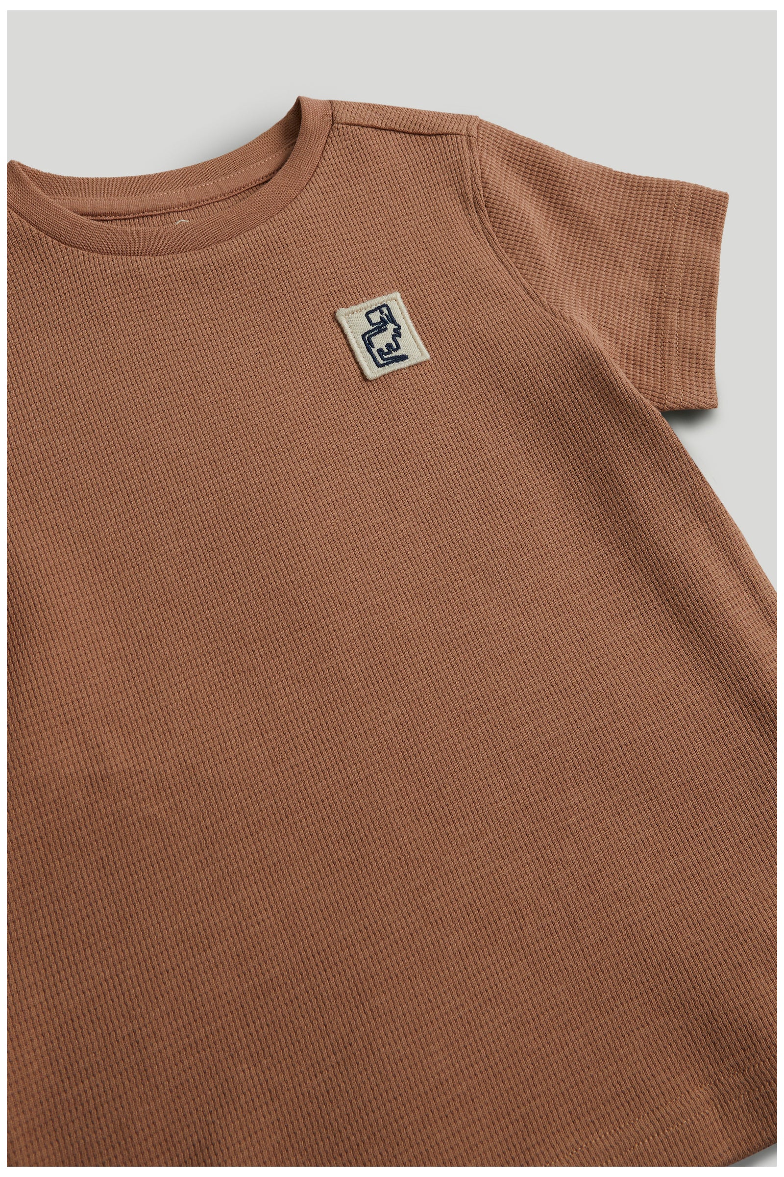Boys Brown Waffle Cotton T-Shirt & Shorts Printed Set