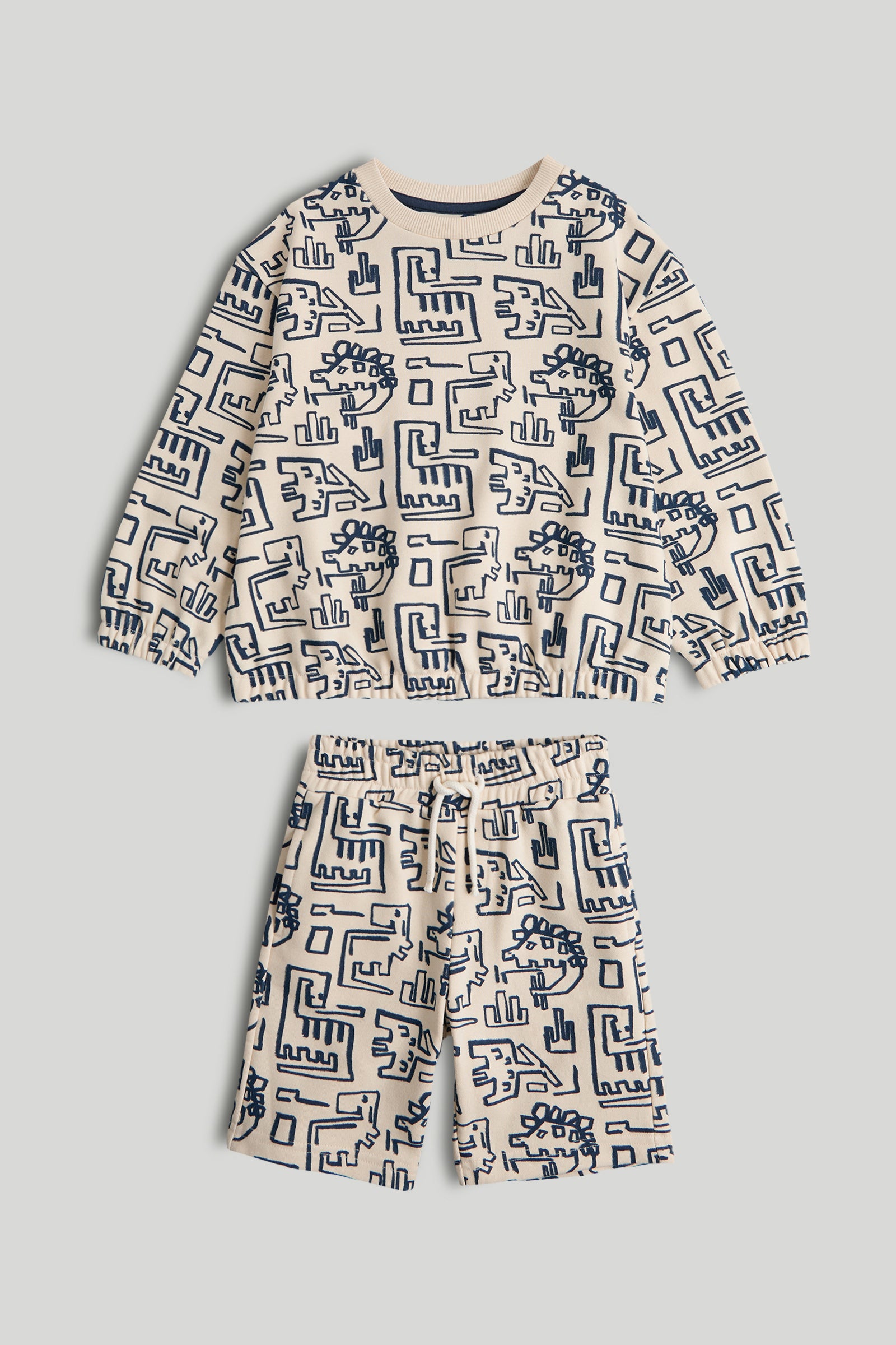 Boys Cream Printed Sweatshirt & Shorts Cotton Blend Set