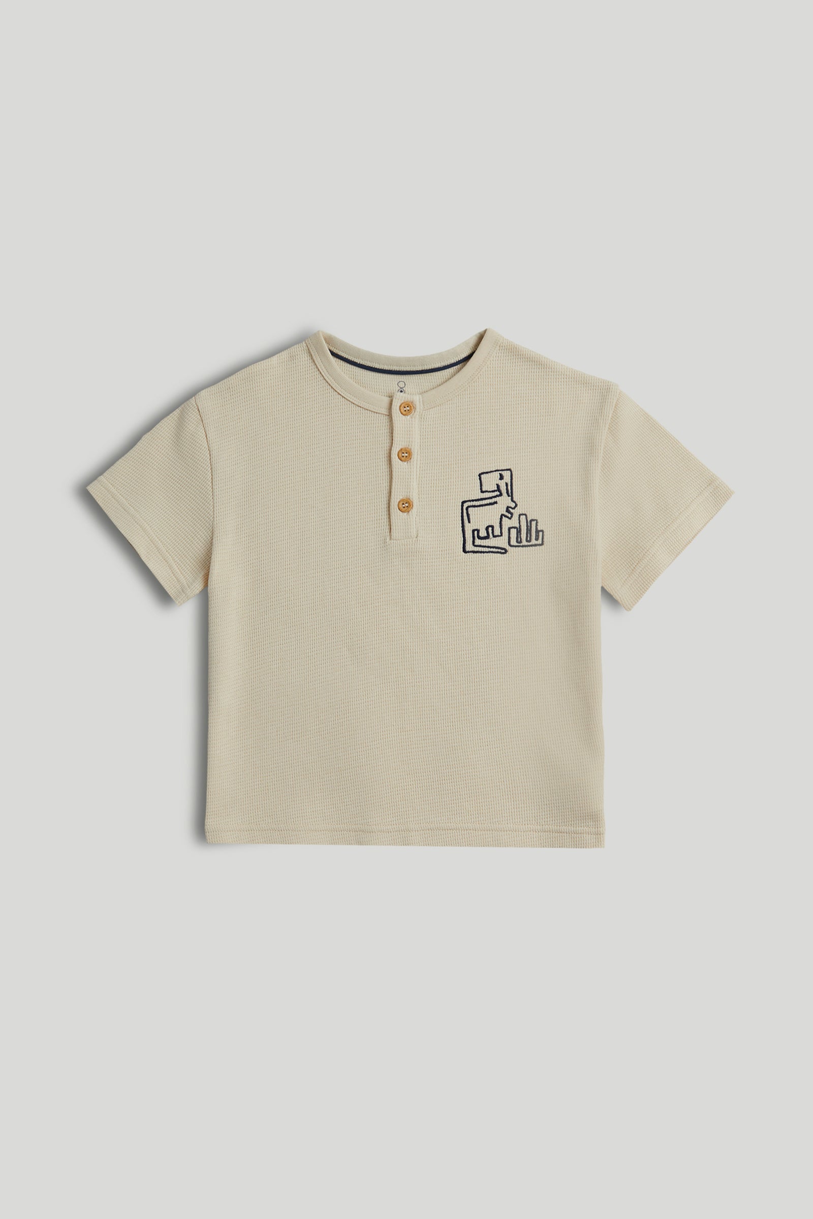 Boys Cream Waffle Texture Cotton Regular Fit Casual T-Shirt
