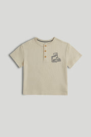 Boys Cream Waffle Texture Cotton Regular Fit Casual T-Shirt