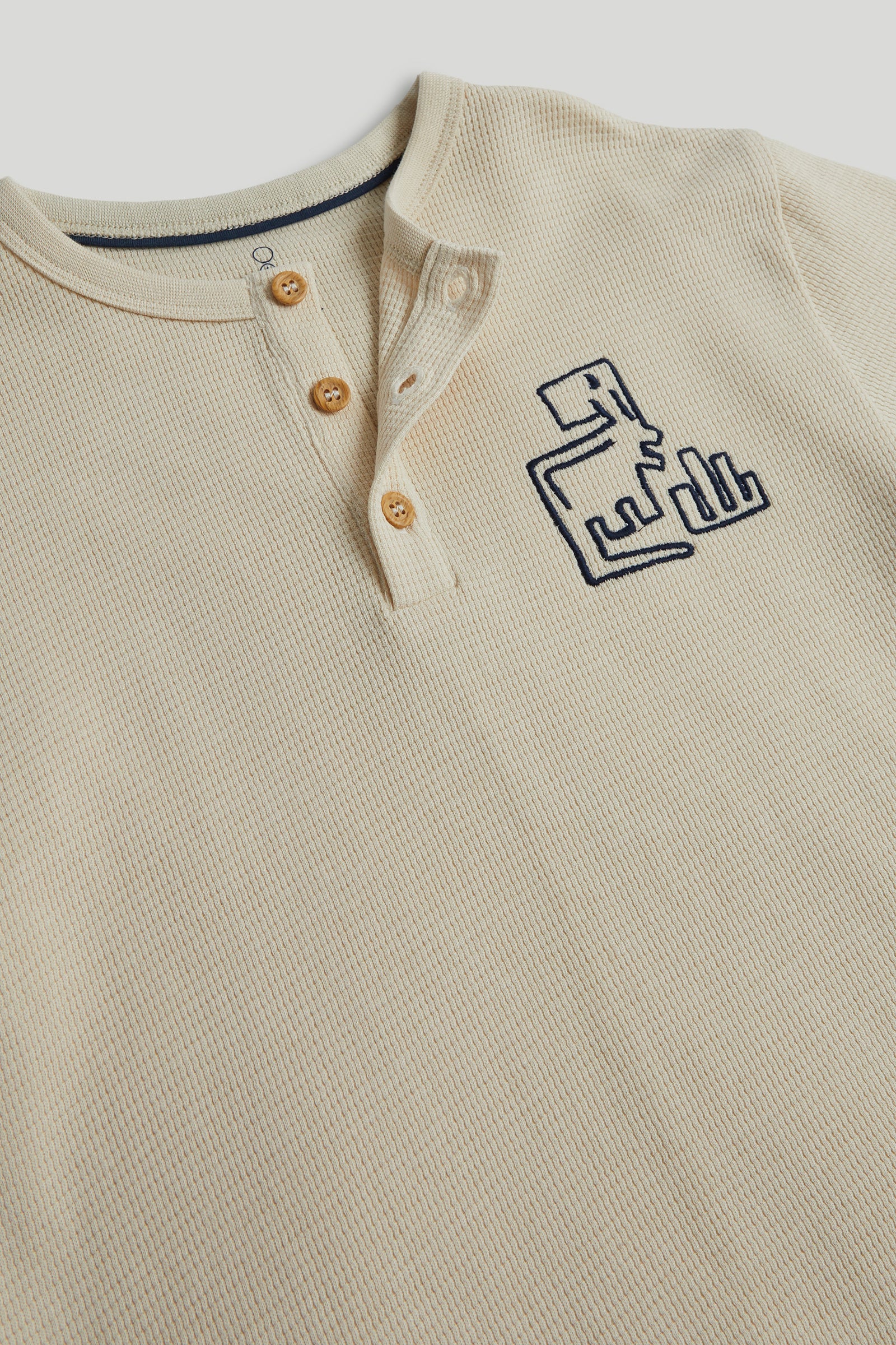 Boys Cream Waffle Texture Cotton Regular Fit Casual T-Shirt