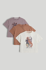 Boys Multi Color Printed Cotton Regular Fit 3-Pack T-Shirts