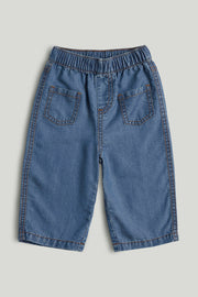 Girls Blue Cotton Regular Fit Barrel Leg Jeans