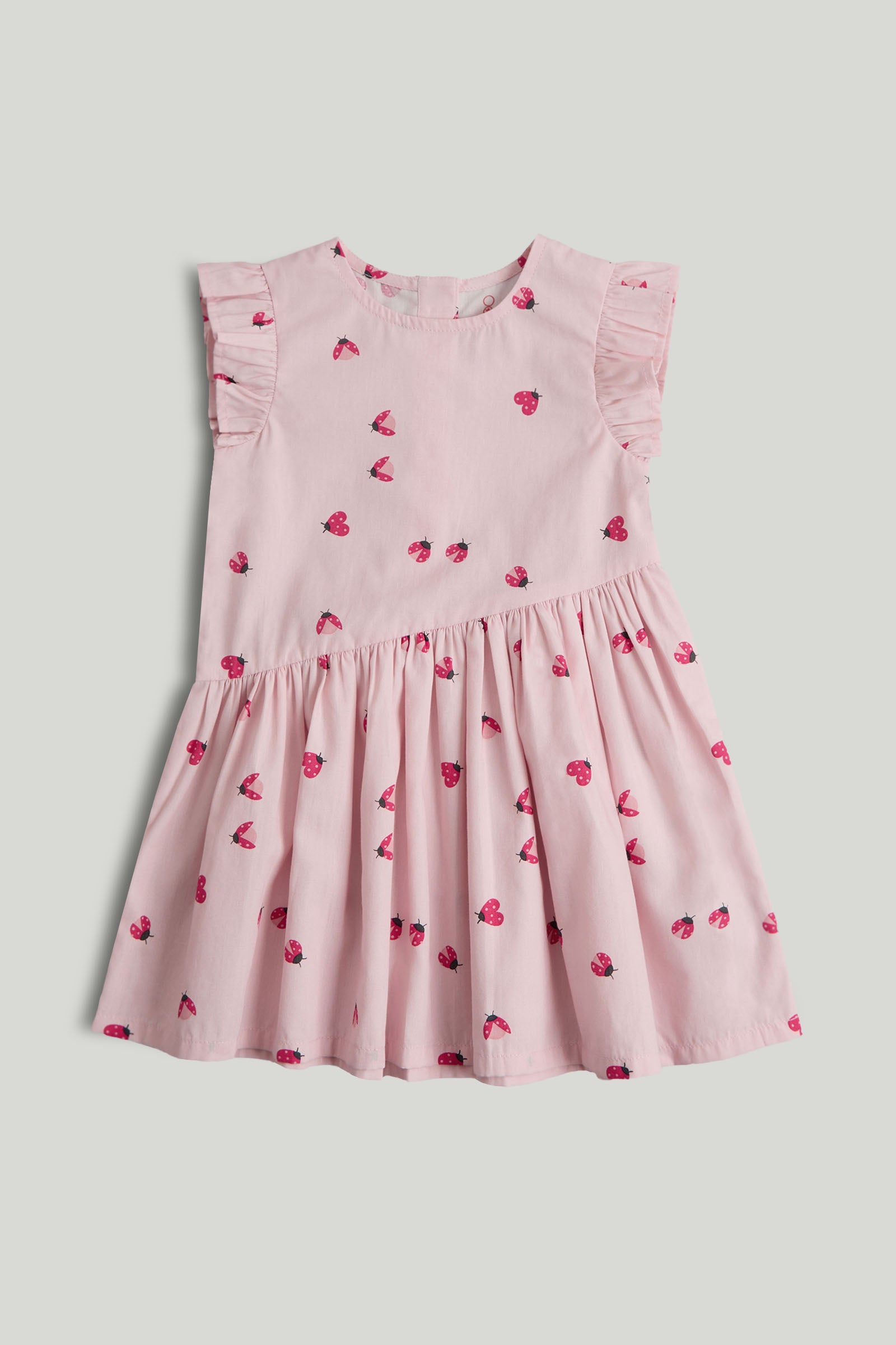 Girls Pink Printed Cotton Poplin Regular Fit Dress