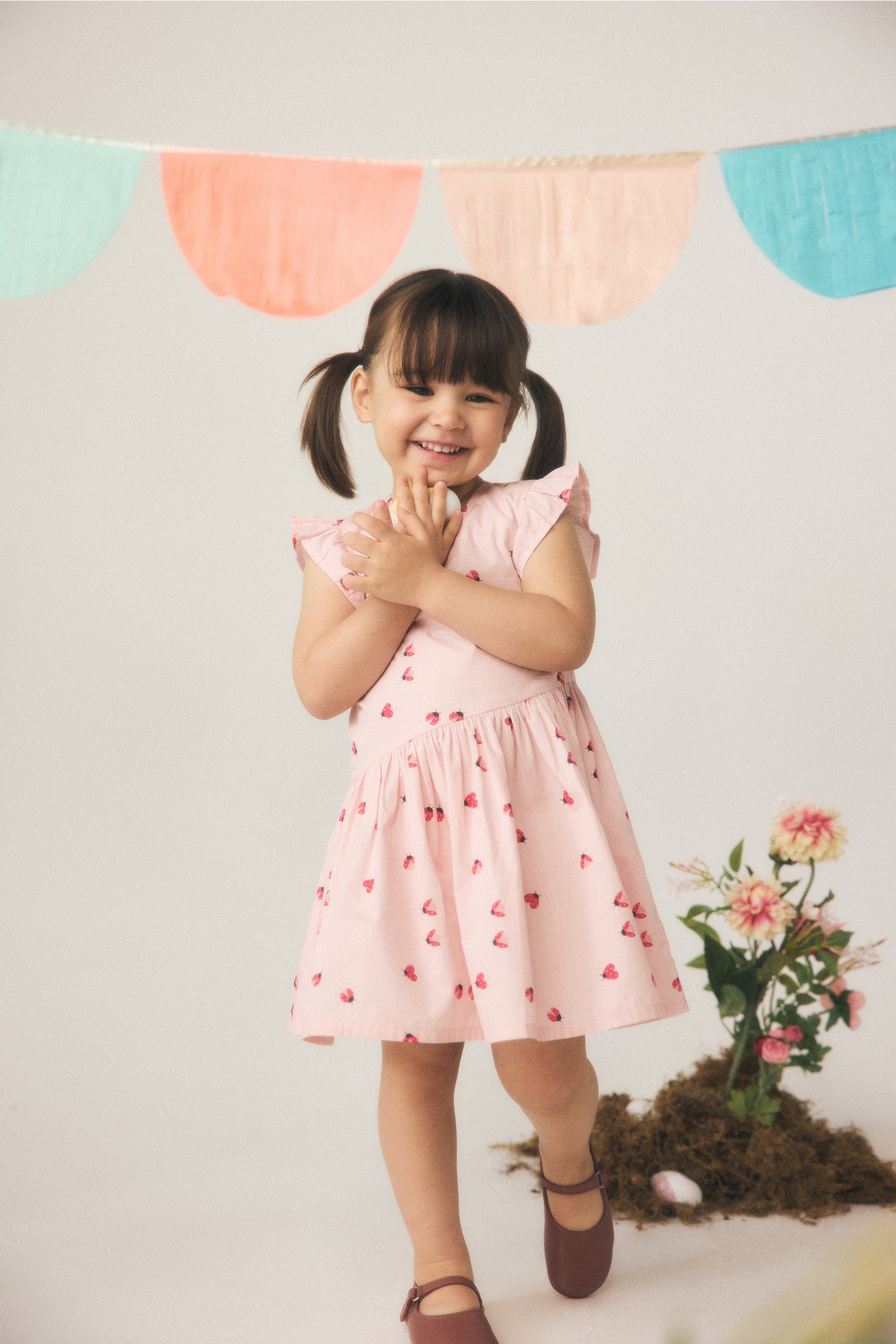 Girls Pink Printed Cotton Poplin Regular Fit Dress