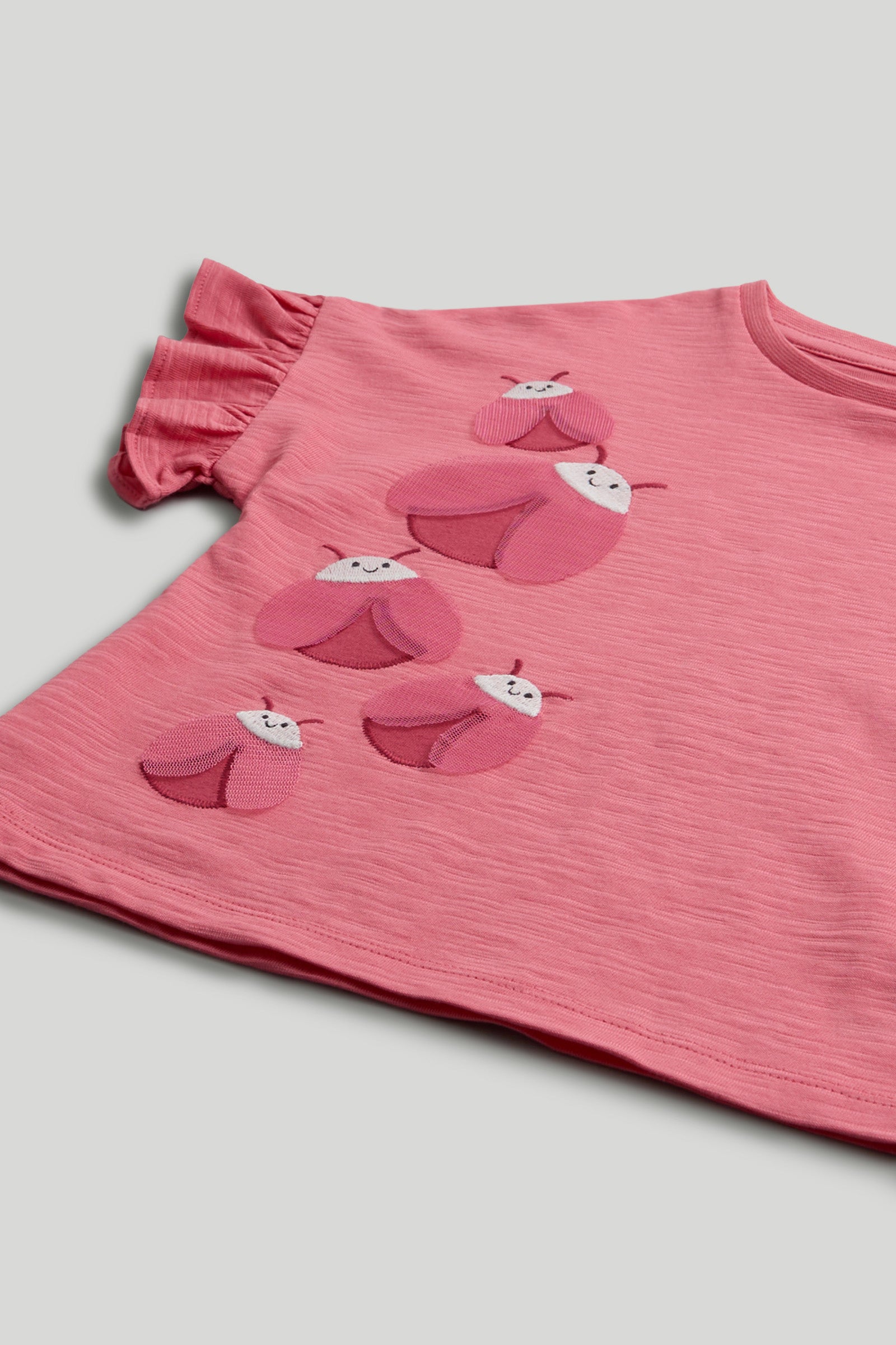 Girls Pink Cotton Applique Frill Regular Fit T-Shirt