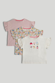 Girls Multi Cotton Regular Fit 3-Pack Printed T-Shirts