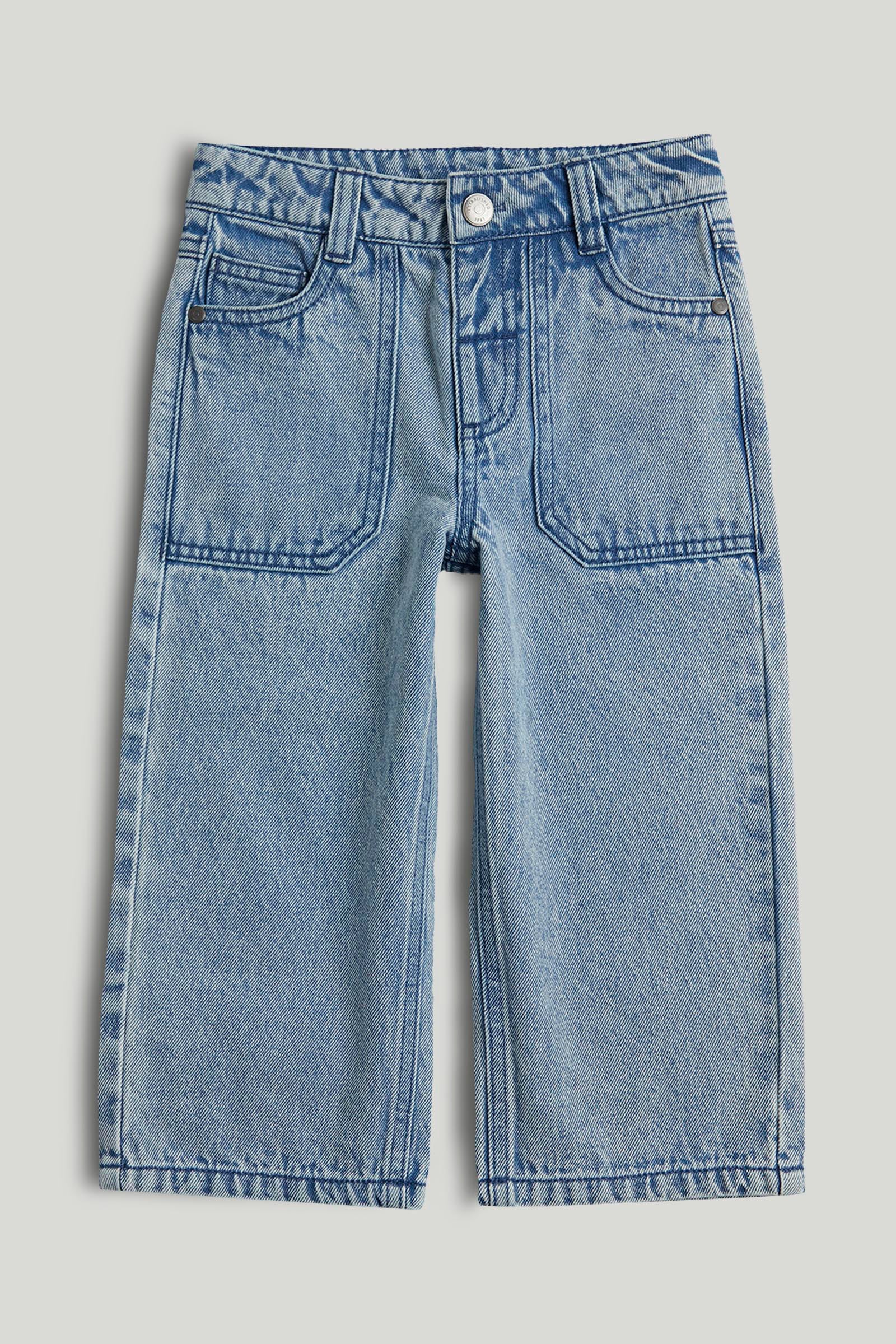 Girls Blue Cotton Wide Leg Jeans