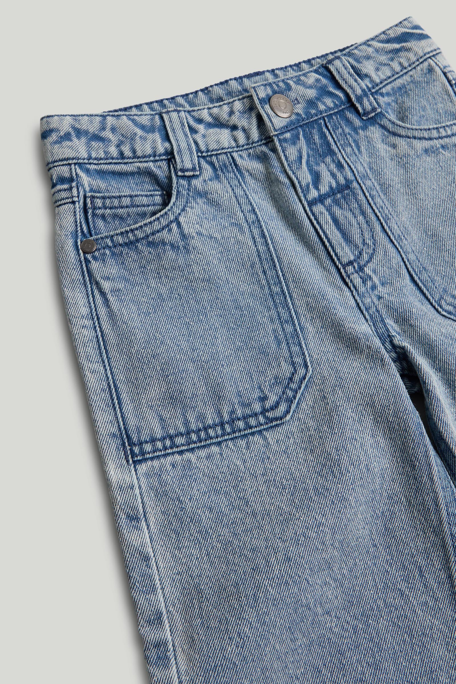 Girls Blue Cotton Wide Leg Jeans