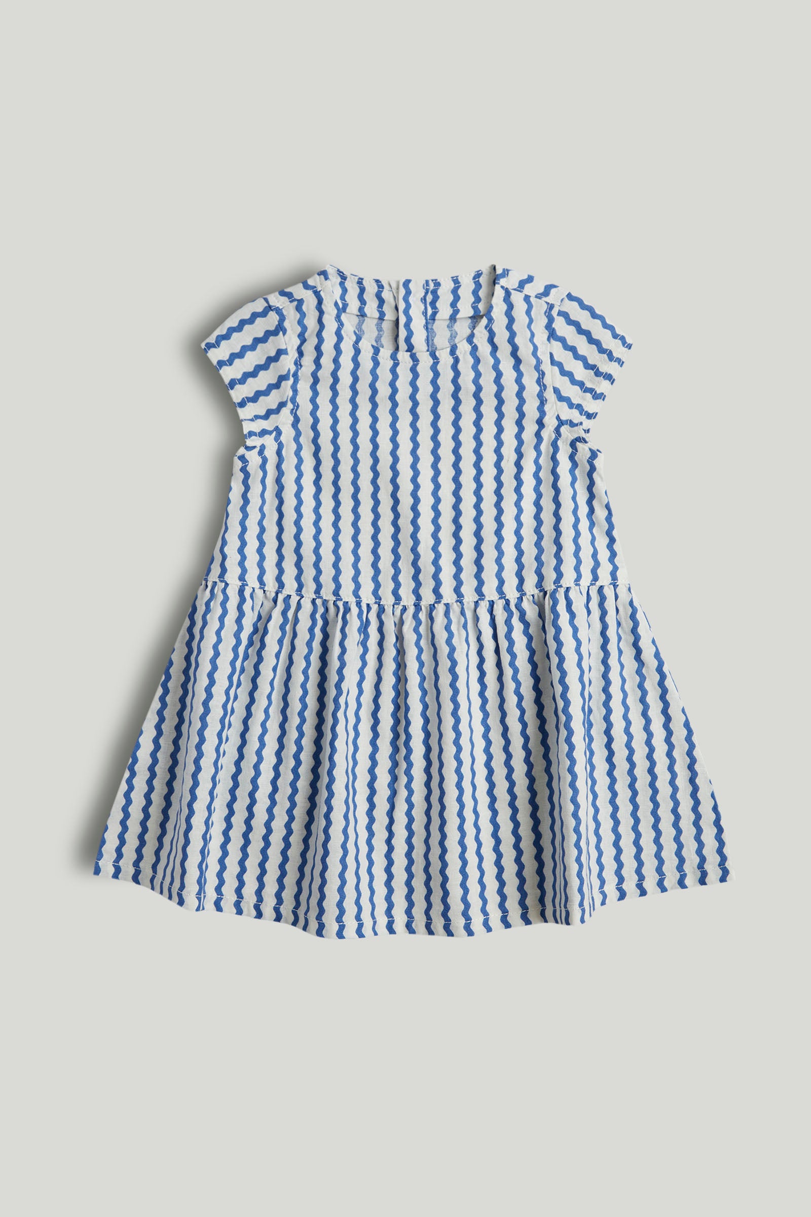 Girls Blue Linen Blend Striped Regular Fit Dress
