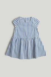 Girls Blue Linen Blend Striped Regular Fit Dress