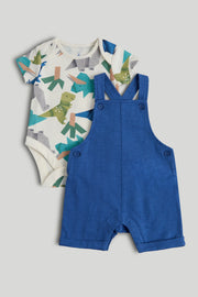 Baby Girls Multi Cotton Bibshort & Bodysuit Set