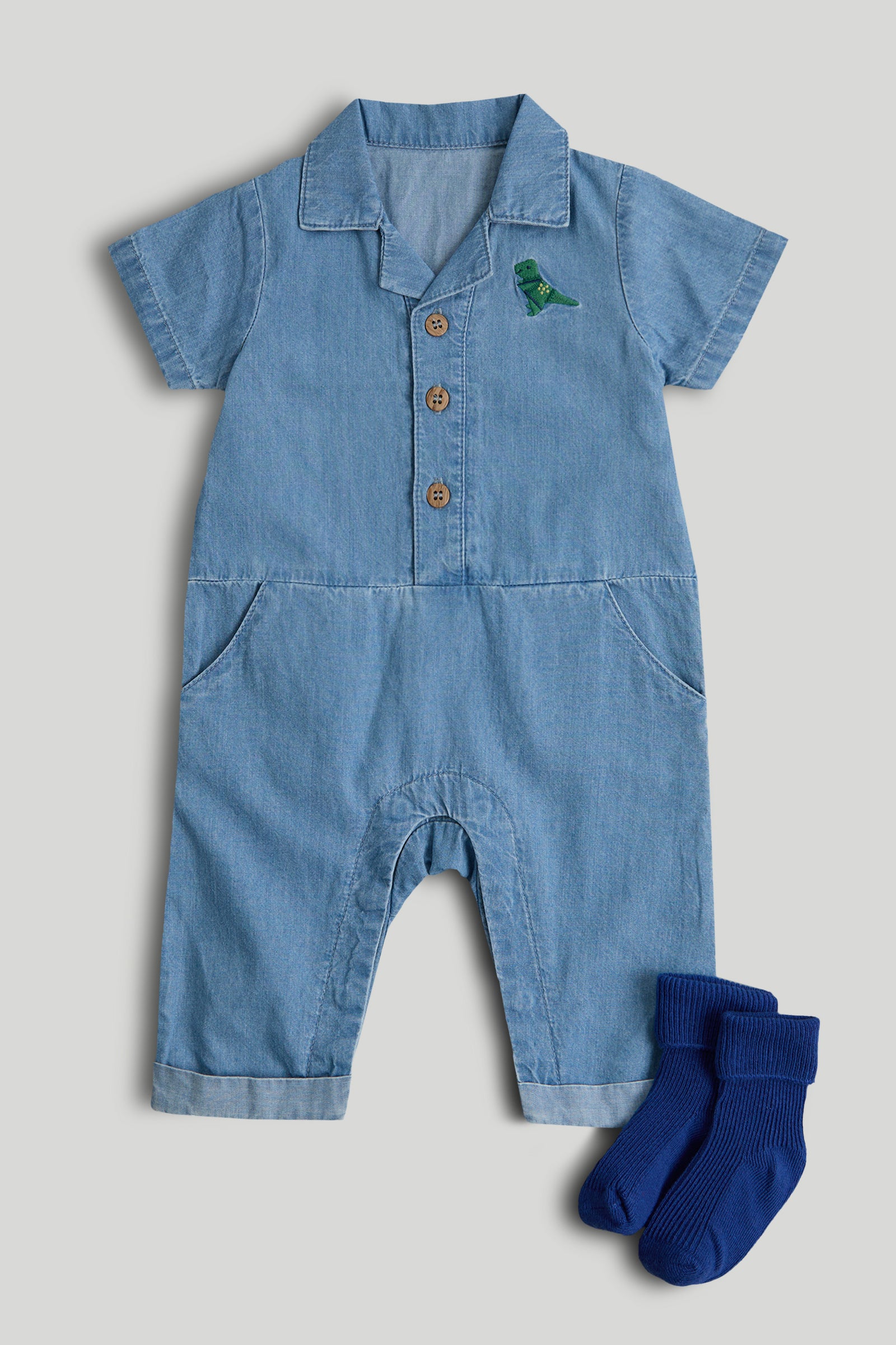 Baby Girls Multi Cotton Woven Romper with Socks Set