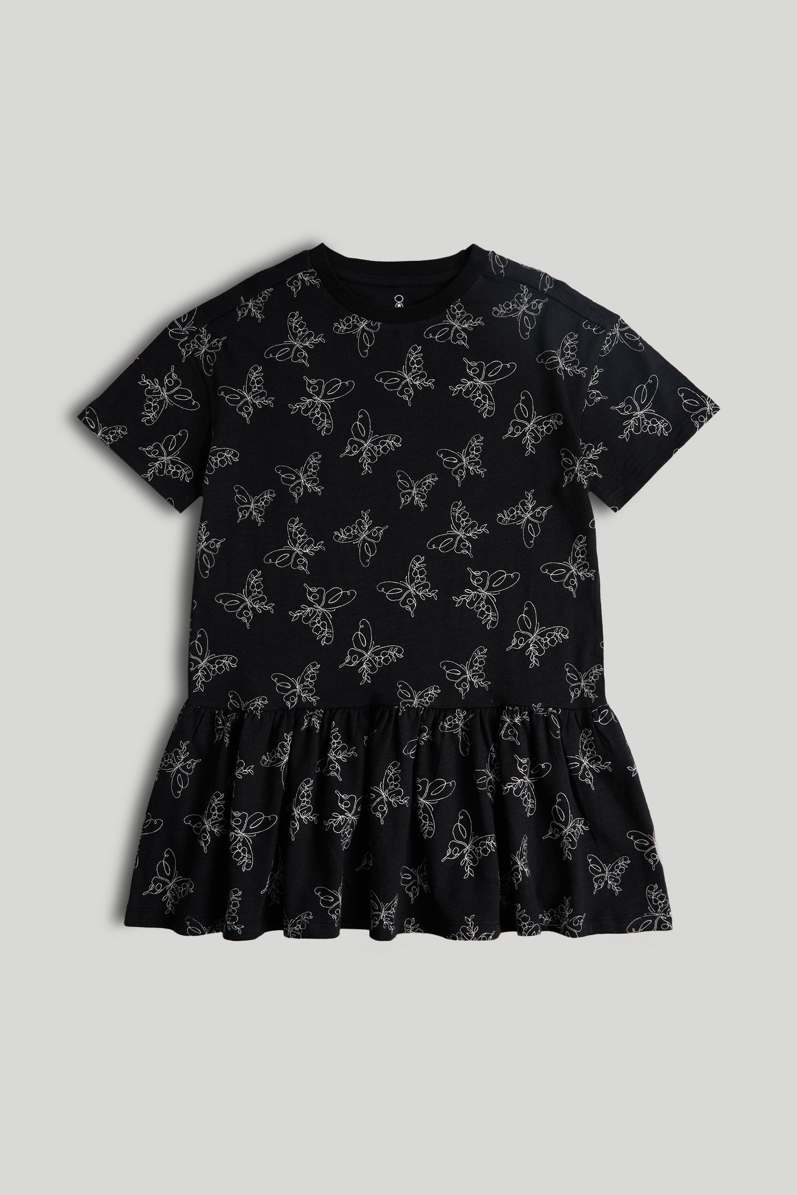 Girls Printed Cotton Jersey Dress in Black