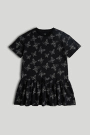Girls Printed Cotton Jersey Dress in Black
