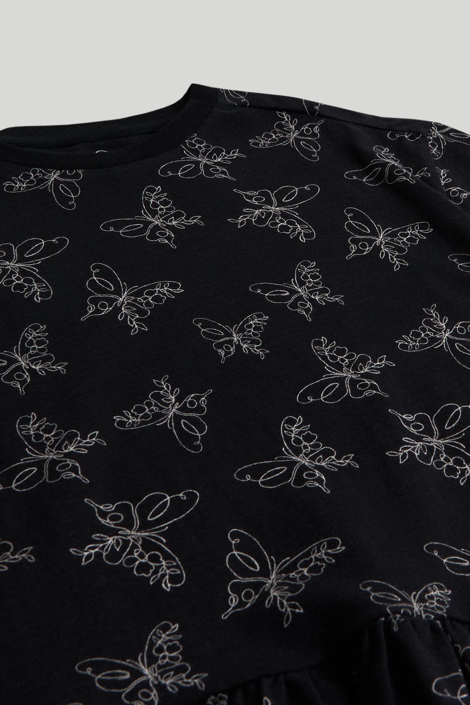 Girls Printed Cotton Jersey Dress in Black