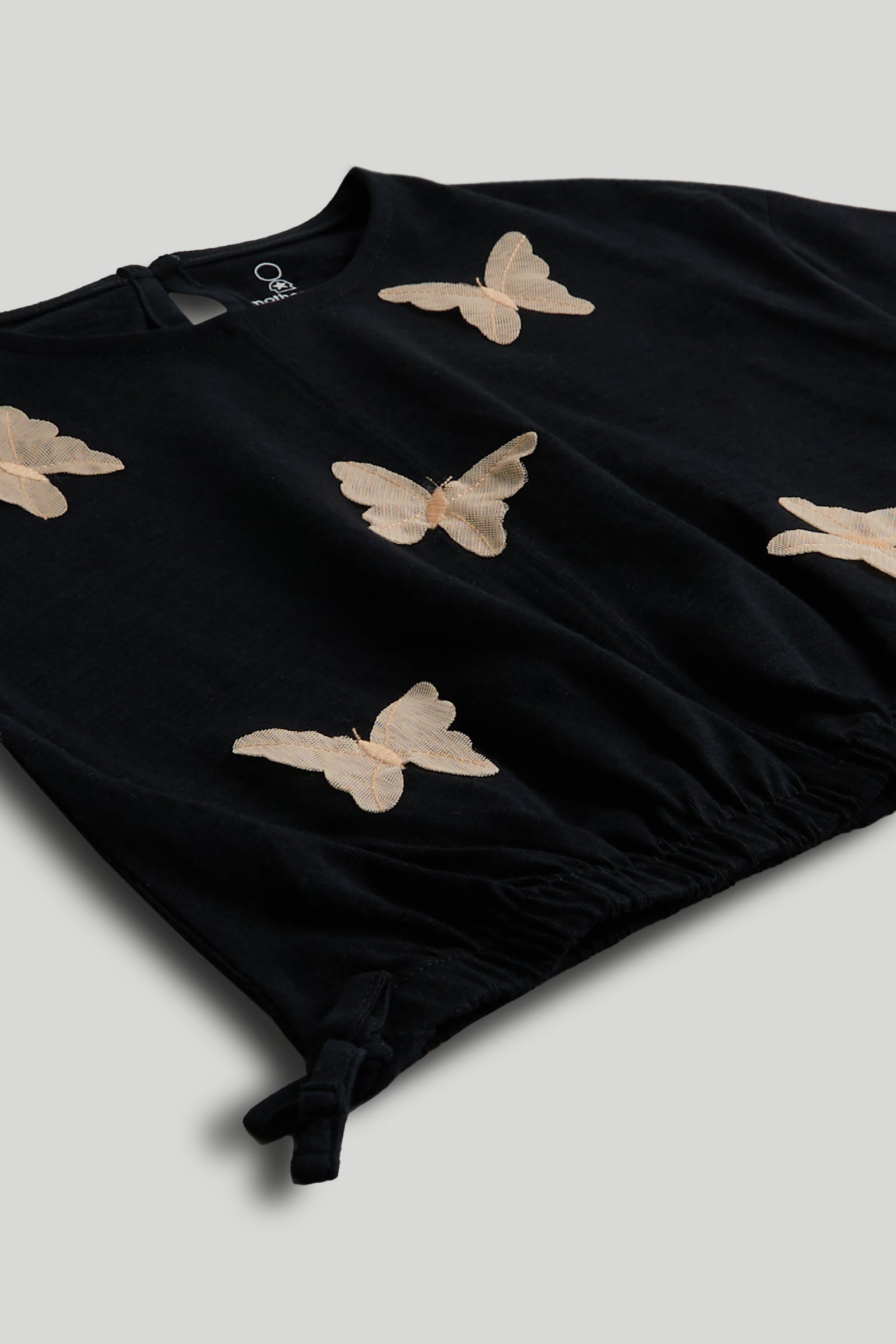 Girls 3D Butterfly Print Cotton T-Shirt in Black