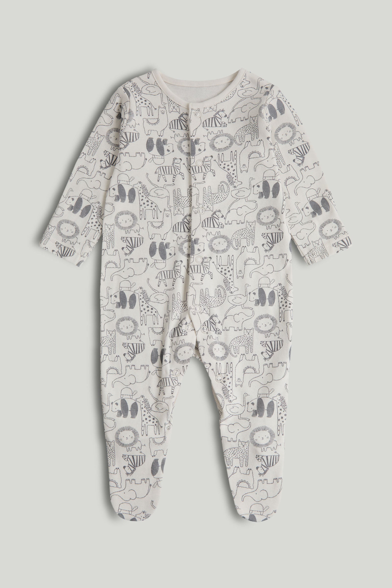Kids Multi Mono Safari Print Cotton Regular Fit 3-Pack Sleepsuits