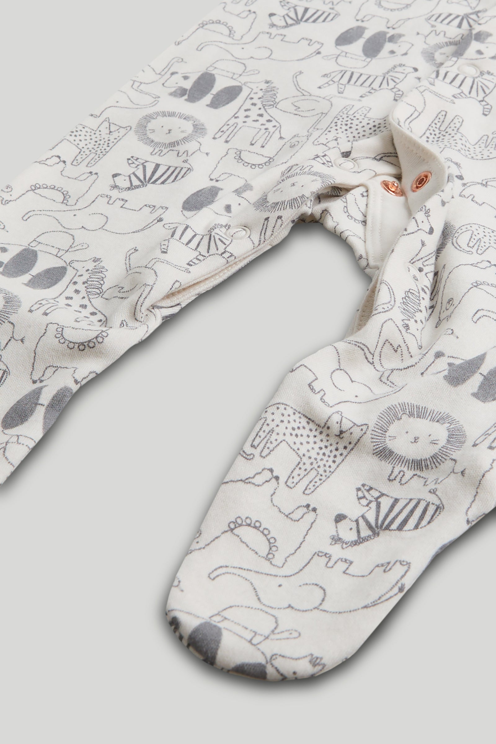 Kids Multi Mono Safari Print Cotton Regular Fit 3-Pack Sleepsuits