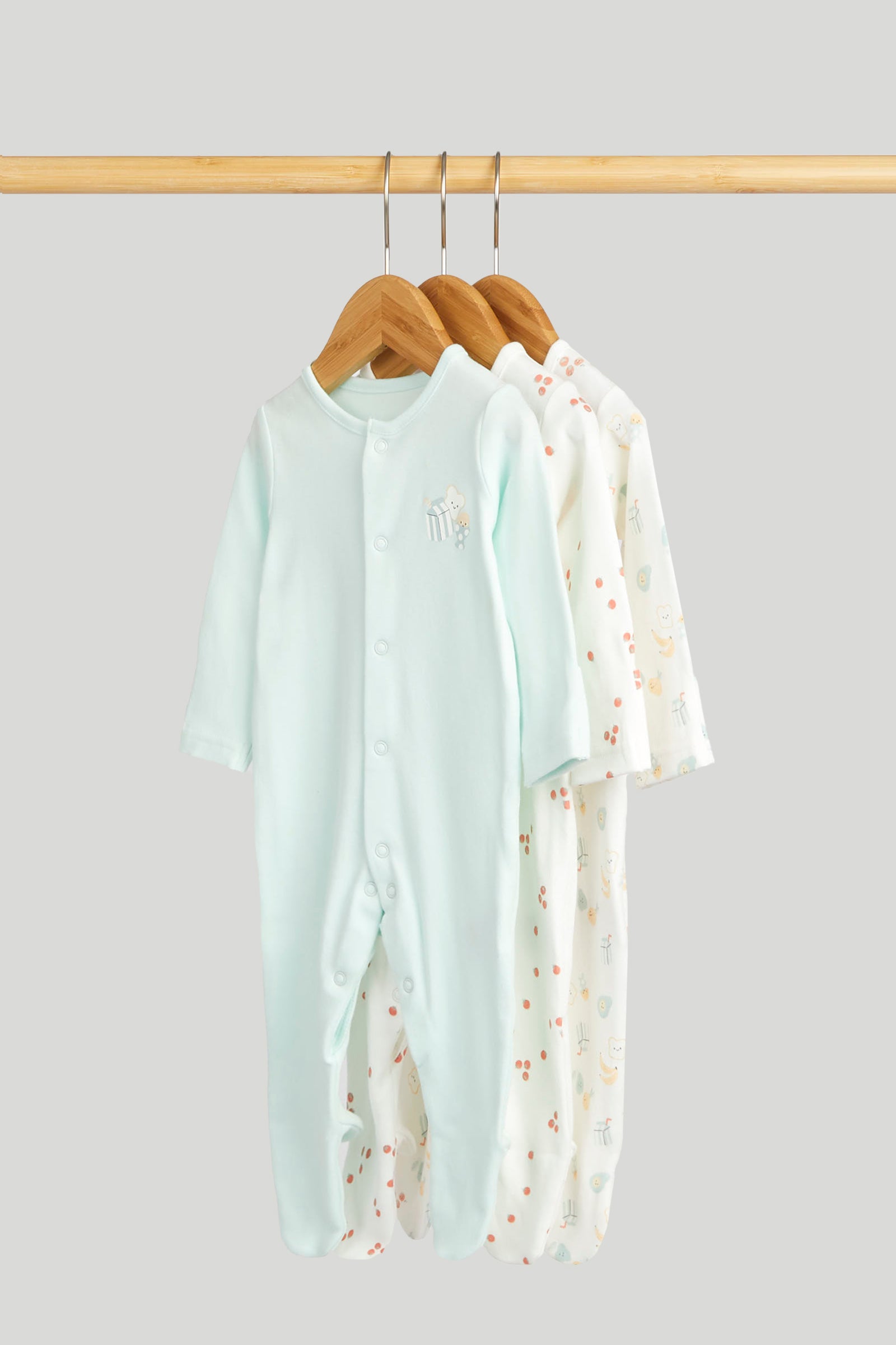 Kids Multi Breakfast Print Cotton Regular Fit 3-Pack Sleepsuits