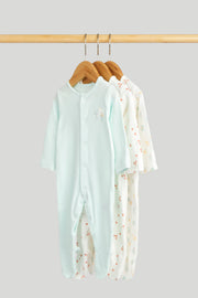 Kids Multi Breakfast Print Cotton Regular Fit 3-Pack Sleepsuits