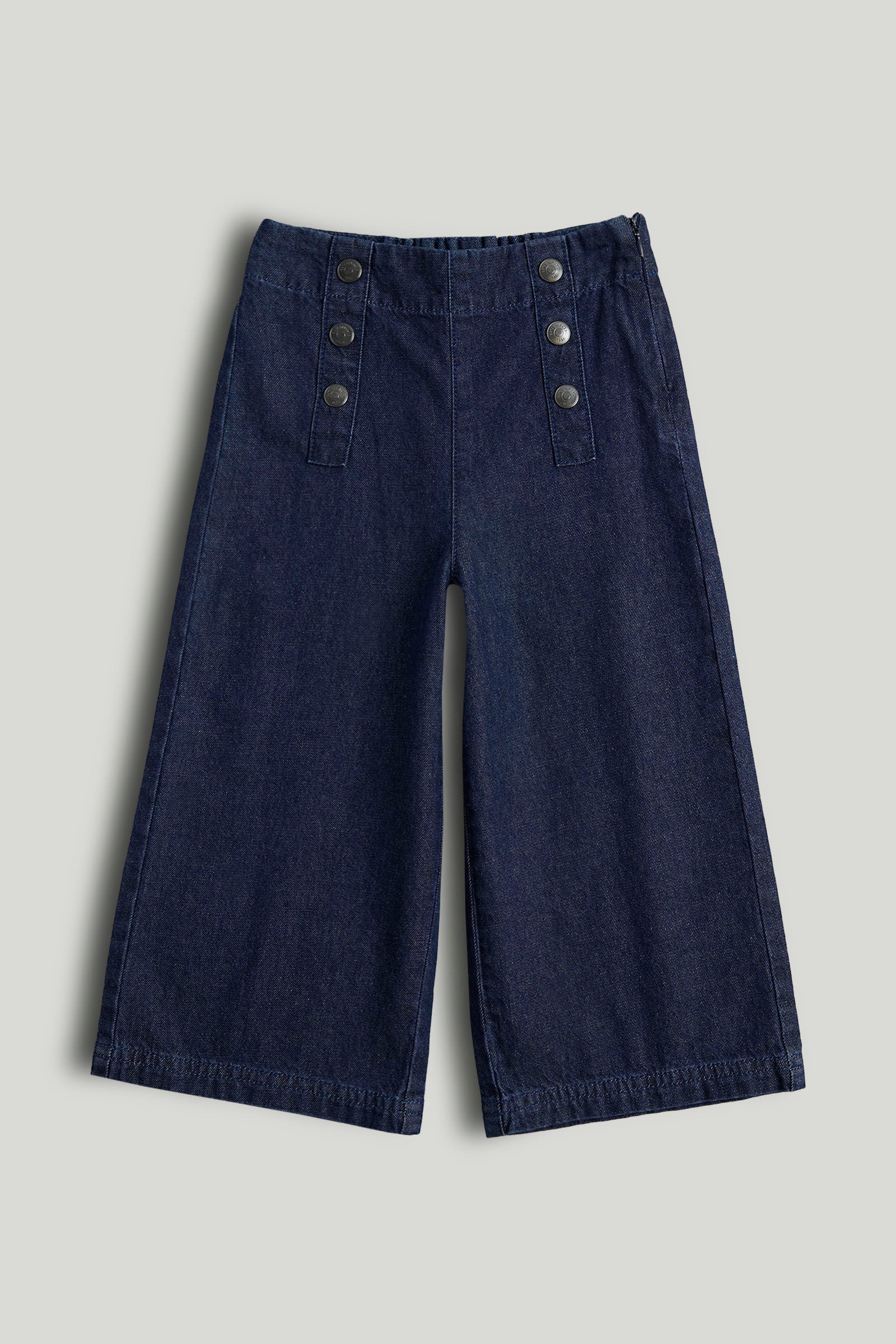 Boys Solid Cotton Wide Leg Jeans in Navy