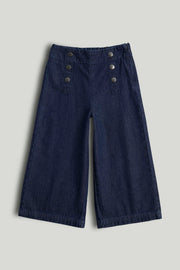 Boys Solid Cotton Wide Leg Jeans in Navy