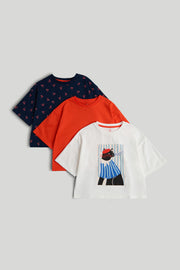 Boys Striped Cotton Short Sleeve T-Shirt in Dark Orange
