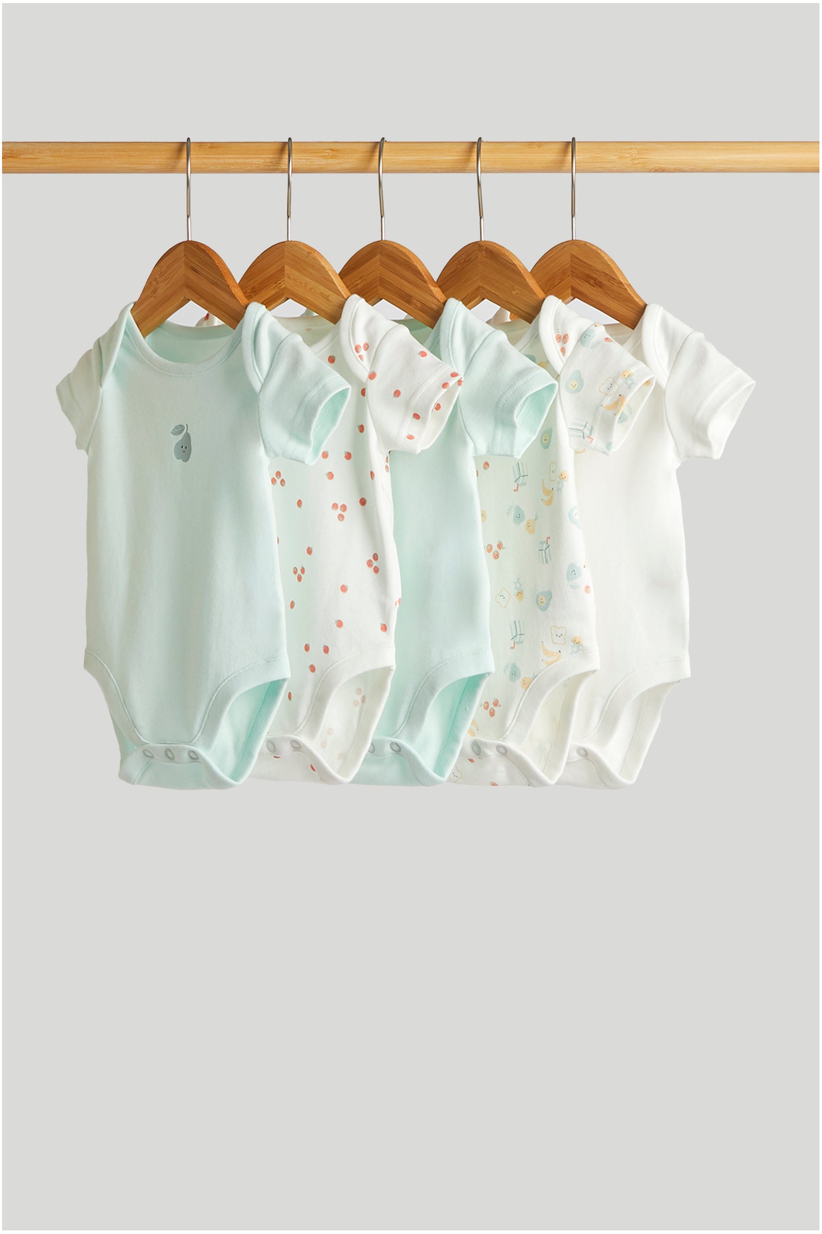 Unisex Multi Breakfast Print Cotton Regular Fit 5-Pack Short Sleeve Bodysuits