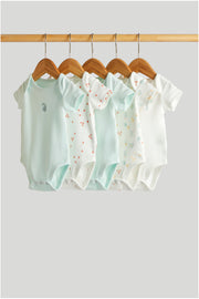 Unisex Multi Breakfast Print Cotton Regular Fit 5-Pack Short Sleeve Bodysuits