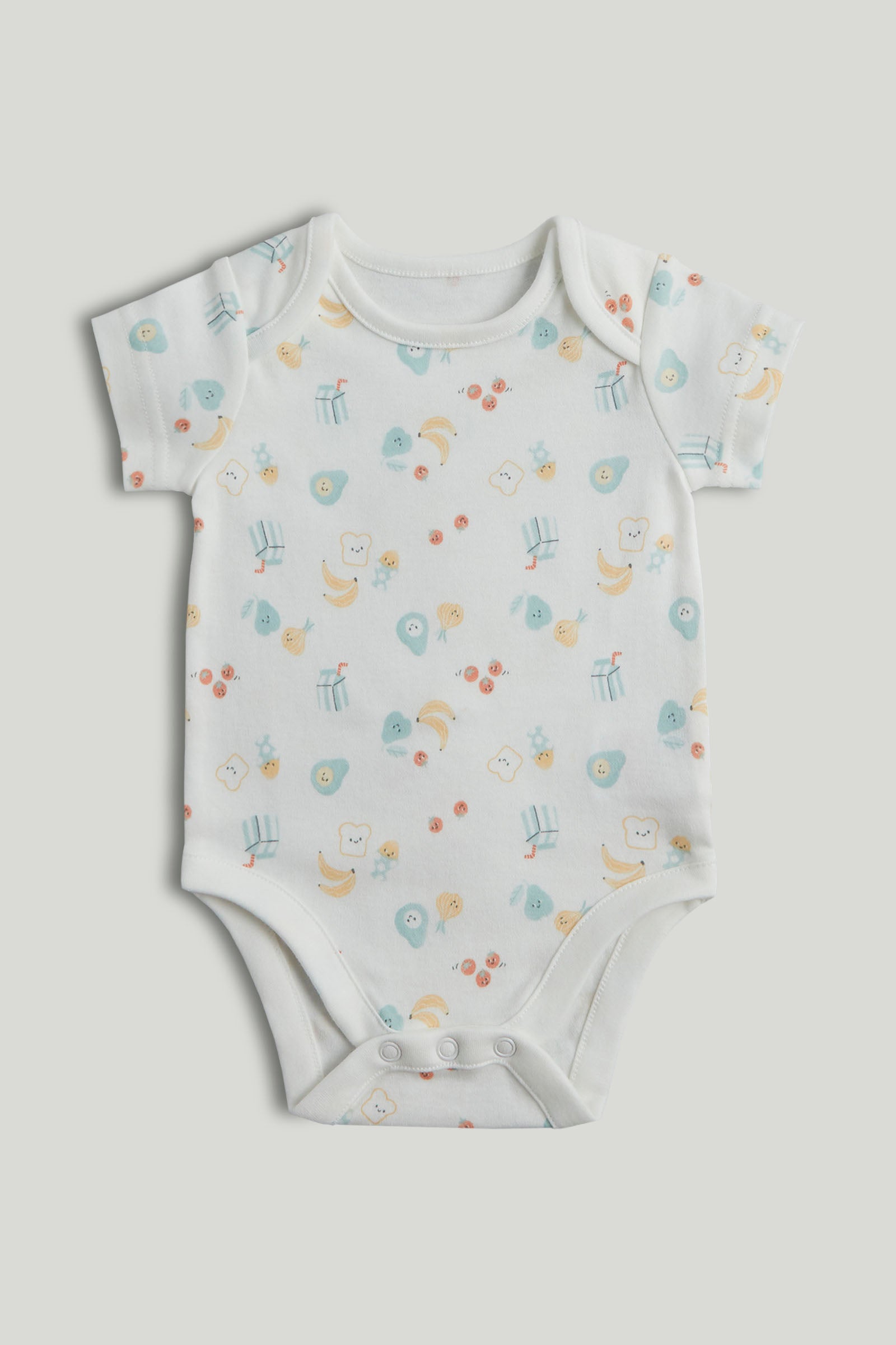 Unisex Multi Breakfast Print Cotton Regular Fit 5-Pack Short Sleeve Bodysuits