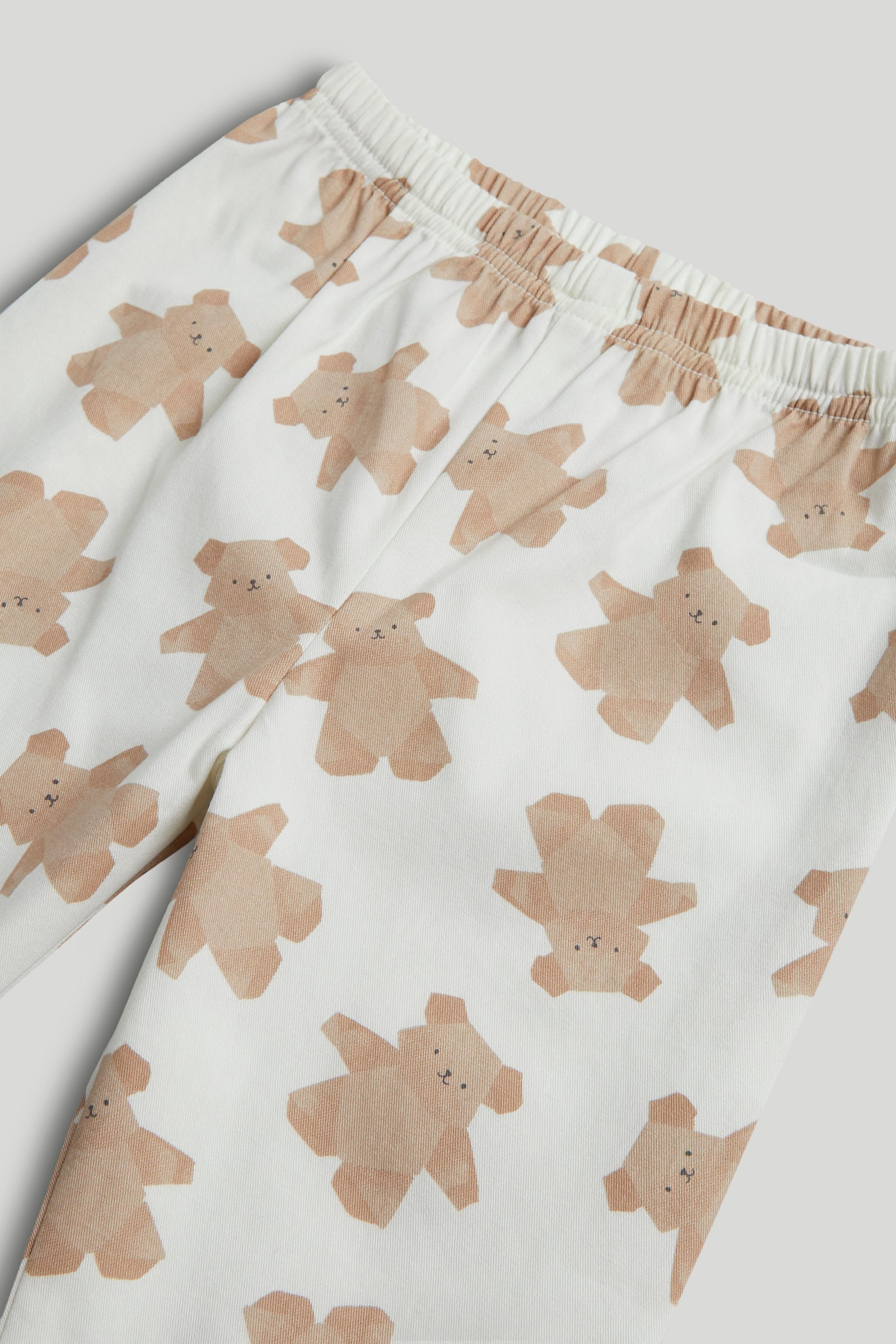 Kids White Origami Bear Print Cotton Woven Regular Fit Long Sleeve Pyjama Set