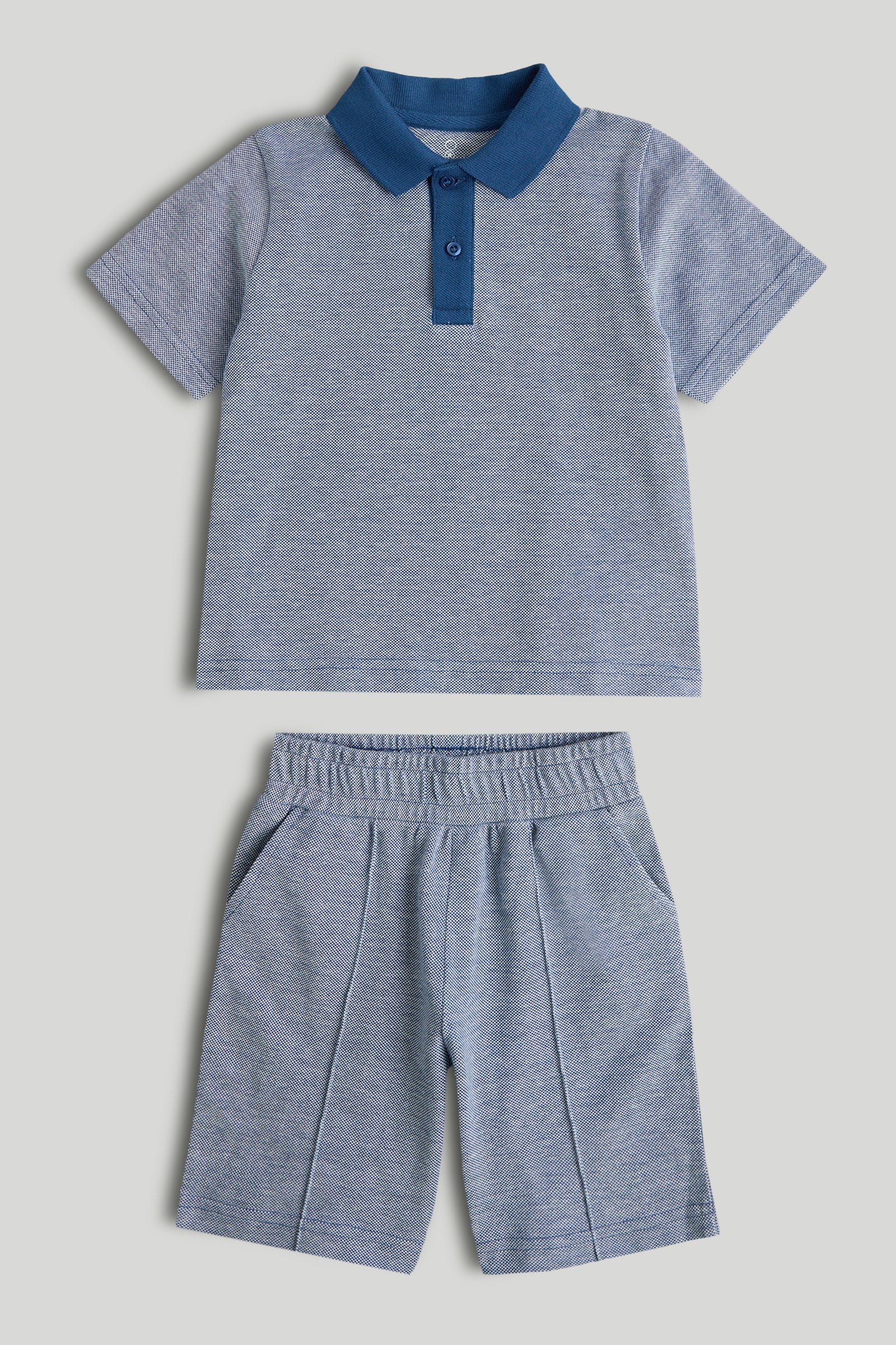 Boys Dark Blue Cotton Pique Polo T-Shirt & Shorts Set
