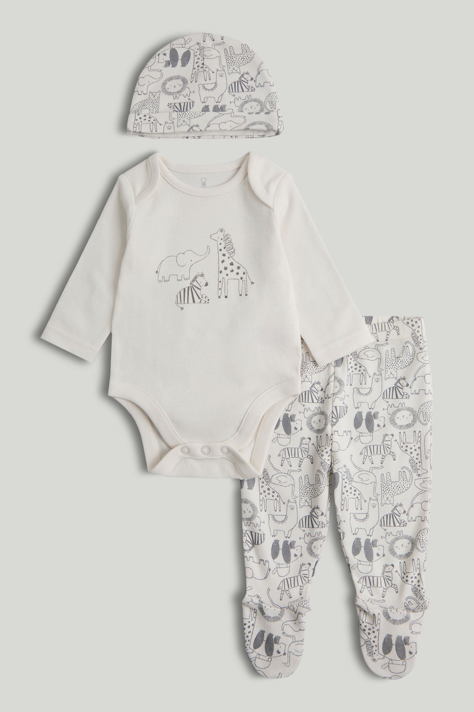 Kids Cream Safari Print Cotton Regular Fit 3-Piece Set