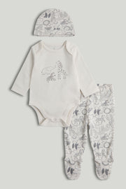 Kids Cream Safari Print Cotton Regular Fit 3-Piece Set