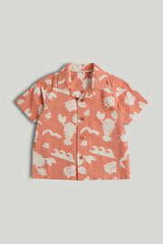 Boys Dark Orange Printed Cotton Regular Fit Casual Shirt
