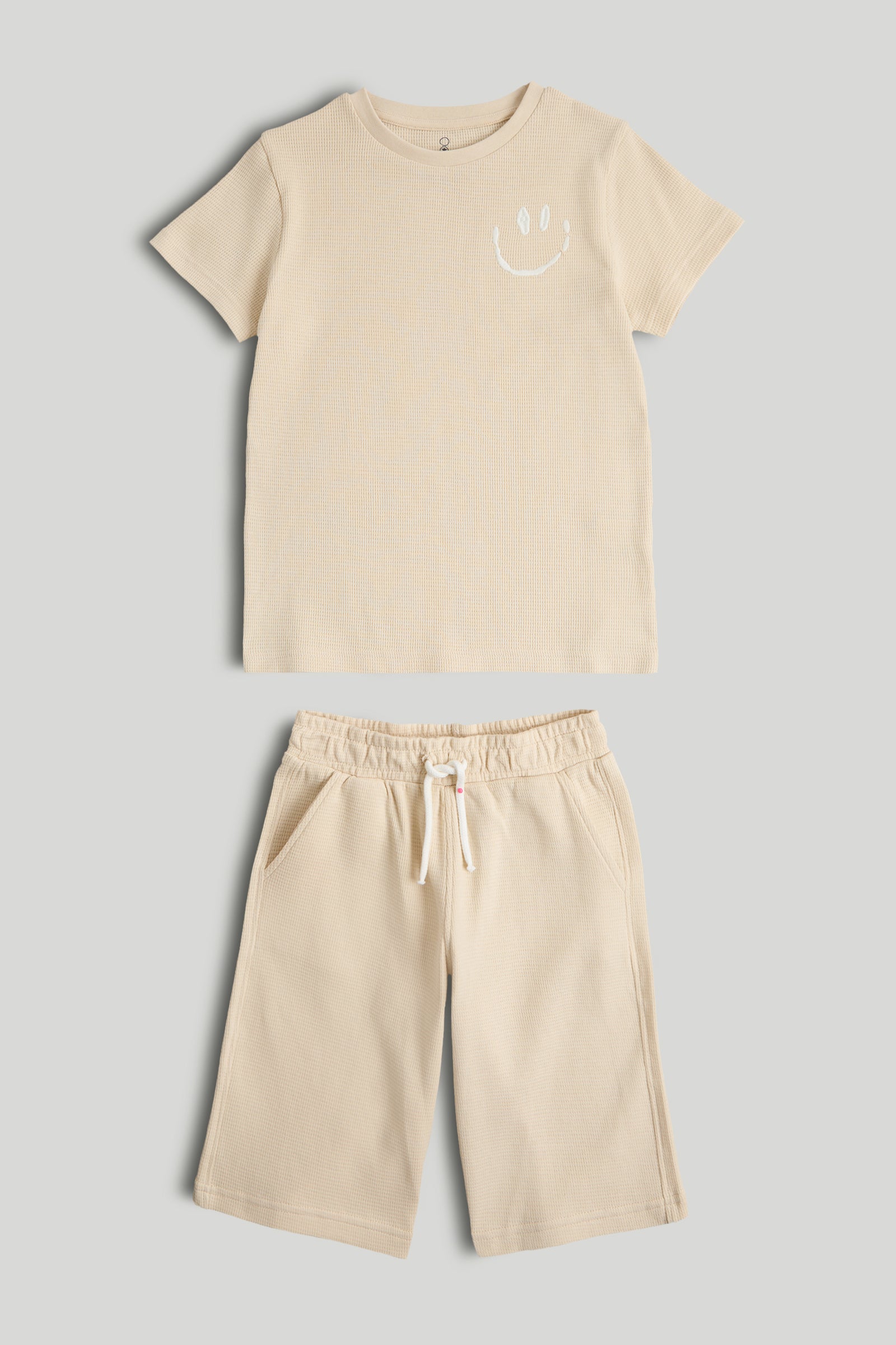 Boys Neutral Cotton Waffle T-Shirt & Shorts Set