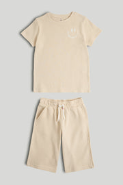 Boys Neutral Cotton Waffle T-Shirt & Shorts Set