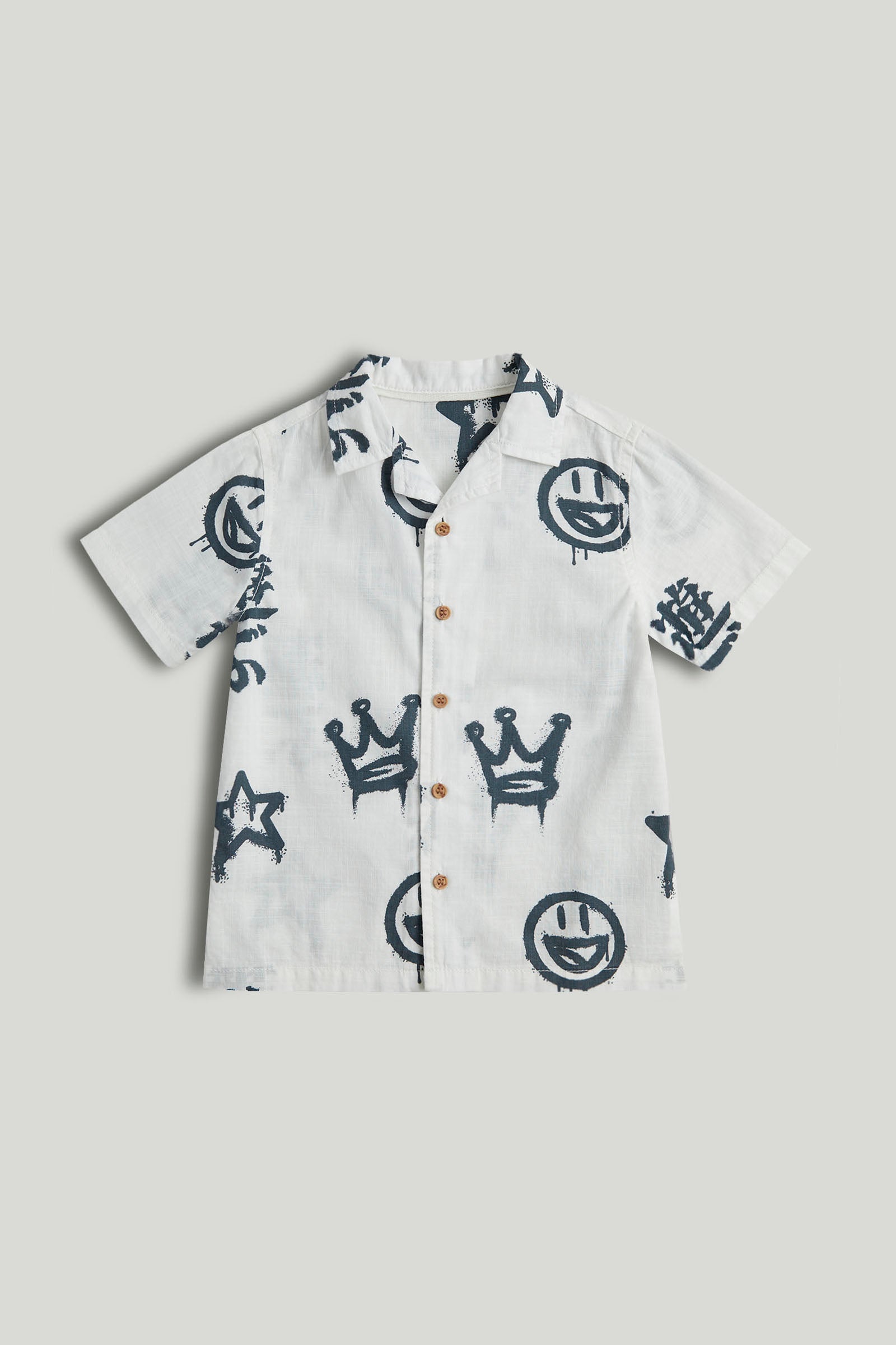 Boys White Cotton Printed AOP Shirt
