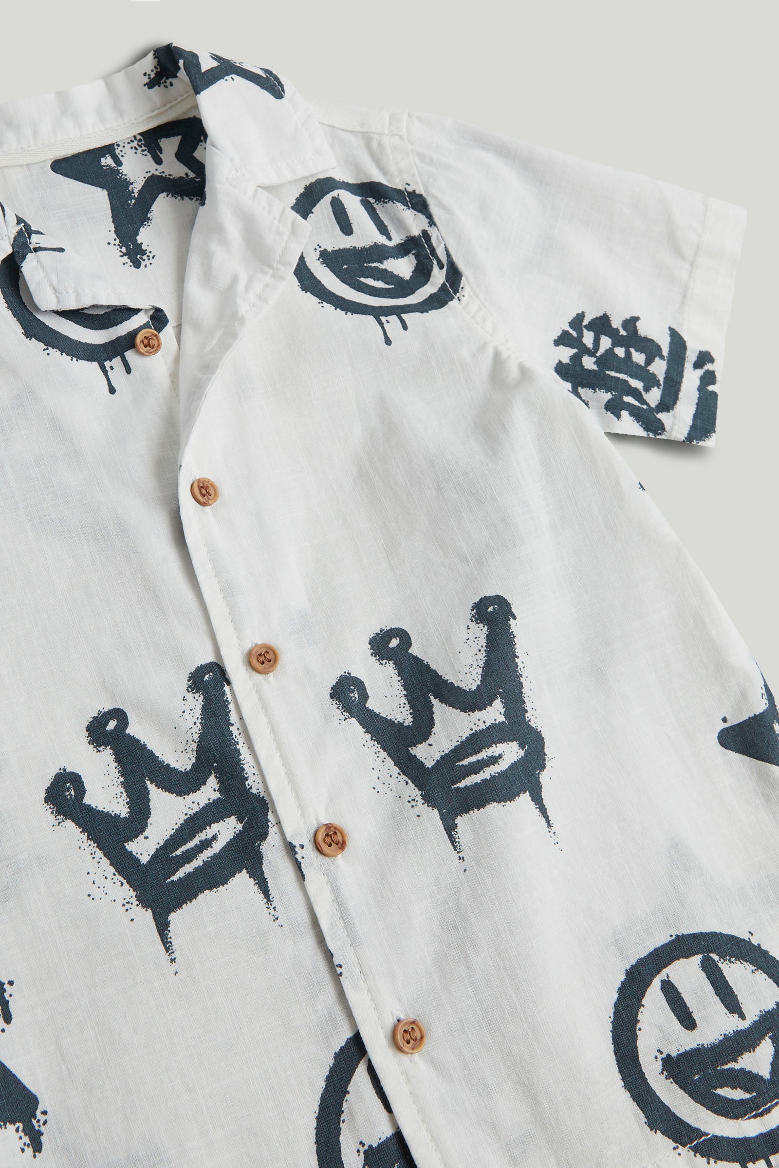 Boys White Cotton Printed AOP Shirt