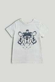 Boys White Cotton Ink Graphic T-Shirt