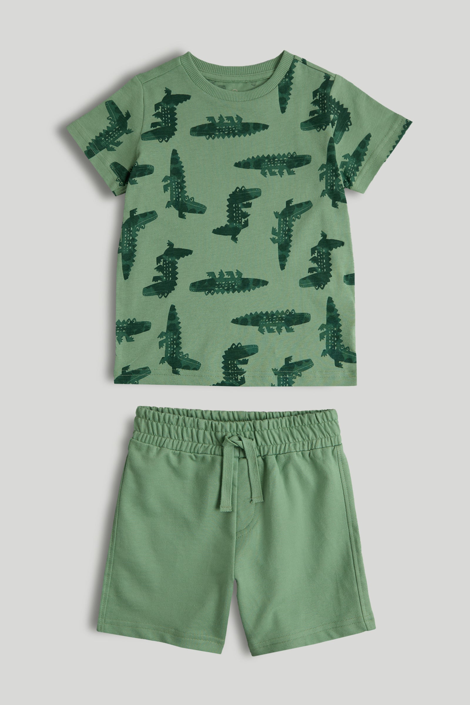 Boys Green Croc Print Cotton T-Shirt & Shorts Set