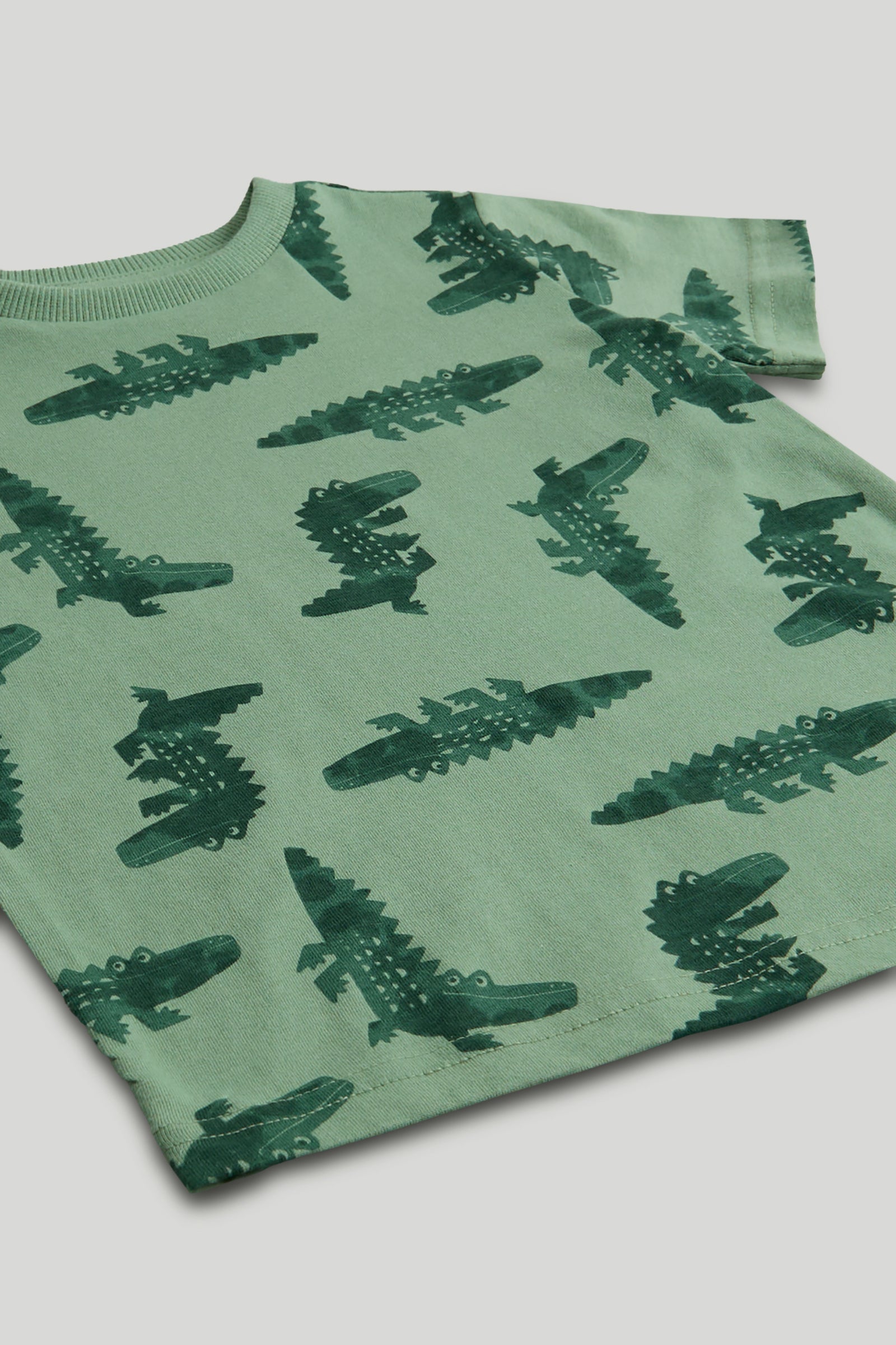 Boys Green Croc Print Cotton T-Shirt & Shorts Set