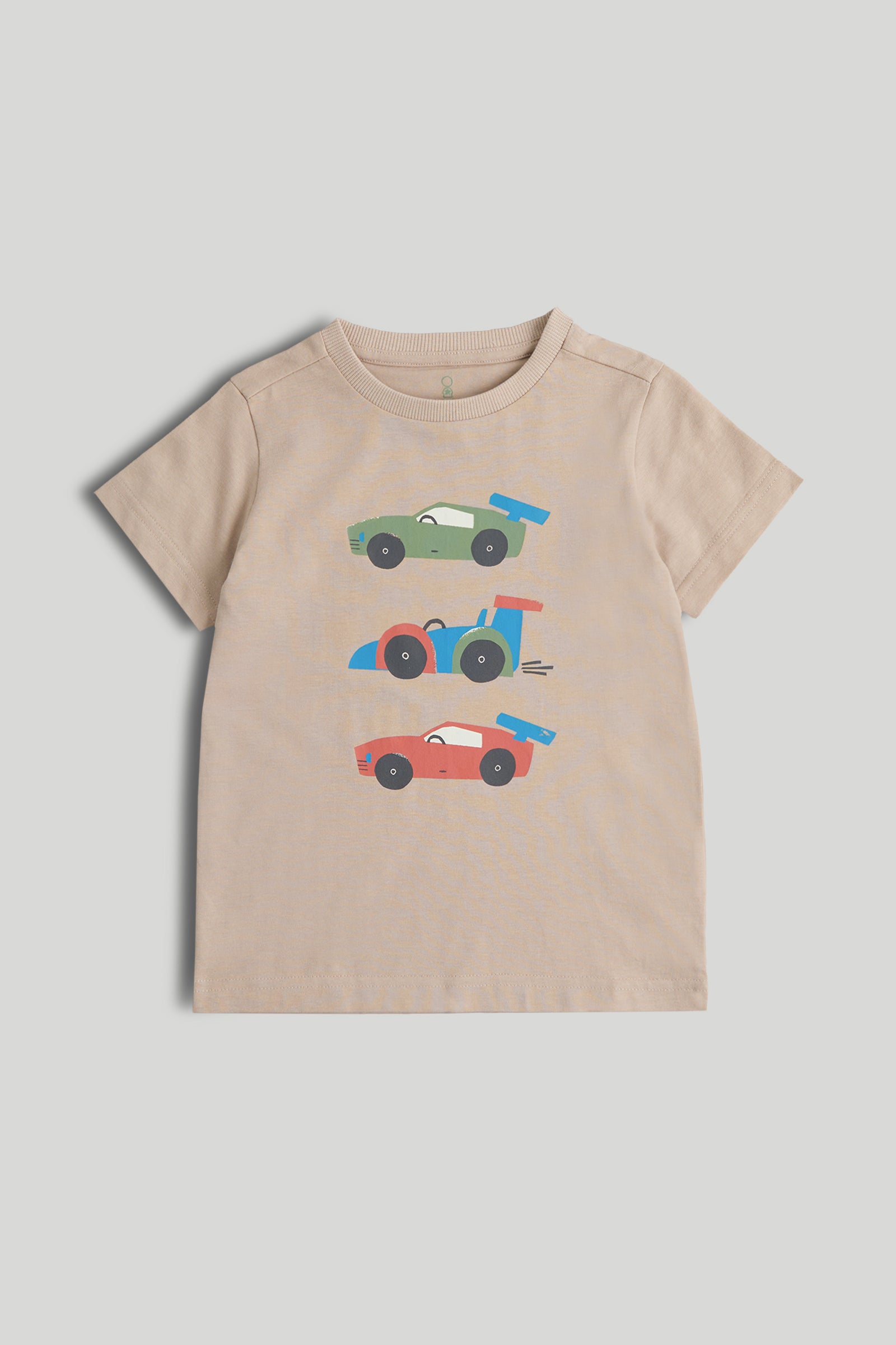 Boys Brown Racing Car Print Cotton Regular Fit Casual T-Shirt