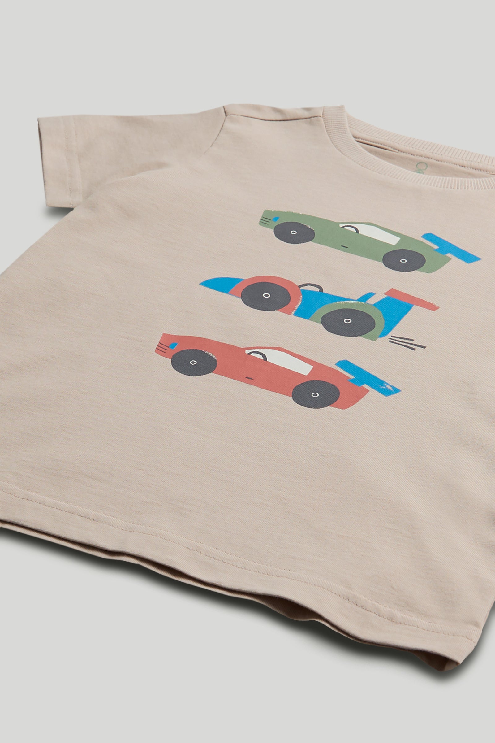 Boys Brown Racing Car Print Cotton Regular Fit Casual T-Shirt